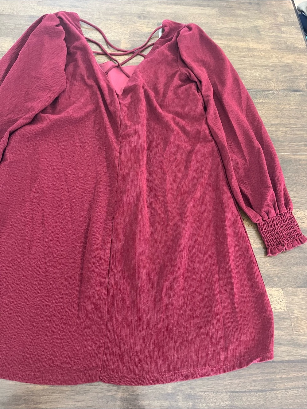 Allison & Kelly Burgundy Crisscross Back Mini Dress Long Sleeves Womens Large - Picture 8 of 10